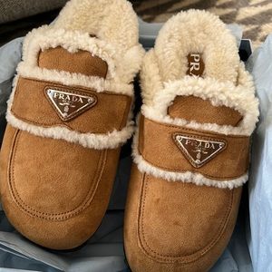 Prada | Shoes | New In Box Prada Shearling Furline Mules Size 37 7 |  Poshmark